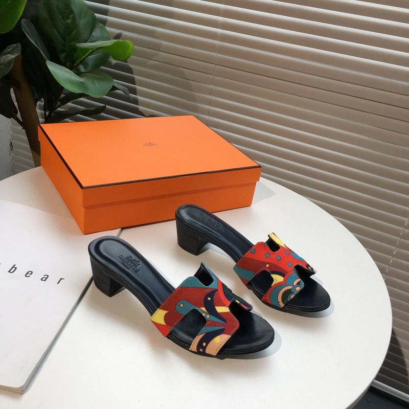 H**mes blue flats slides sandals