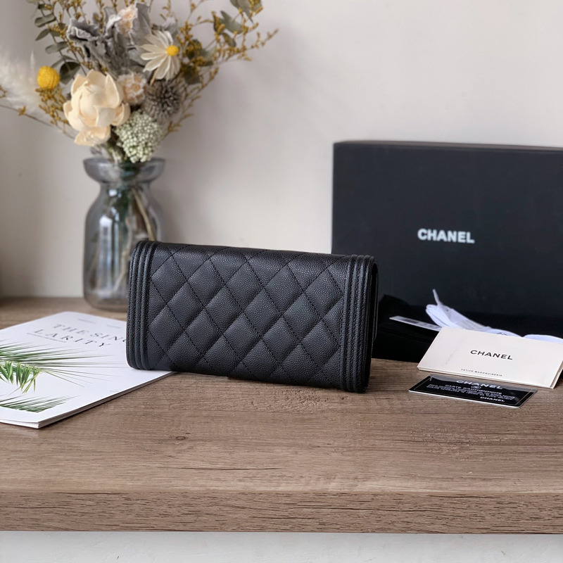 Ch*el 2.55 long flap wallet silver tone metal black
