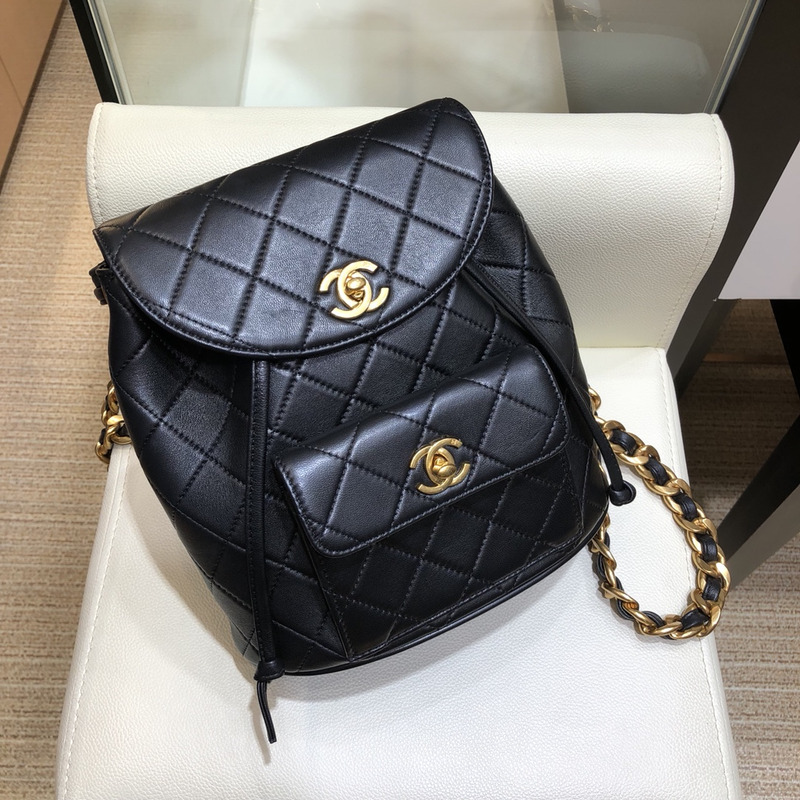 Ch*el lambskin duma gold hardware backpack black