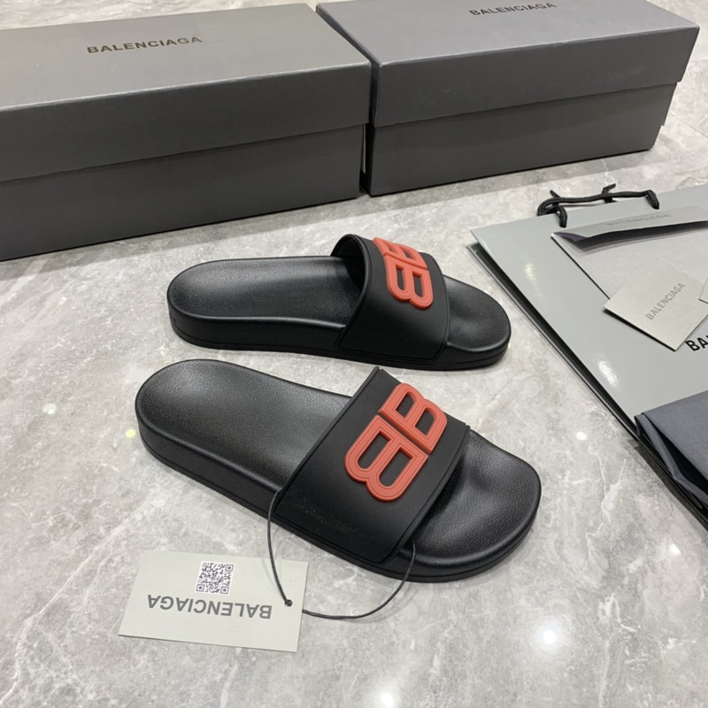 Ba*len*cia*ga pool slides 3d bb logo red black