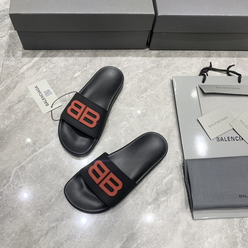 Ba*len*cia*ga pool slides 3d bb logo red black