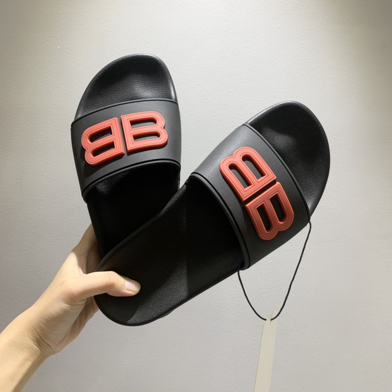 Ba*len*cia*ga pool slides 3d bb logo red black