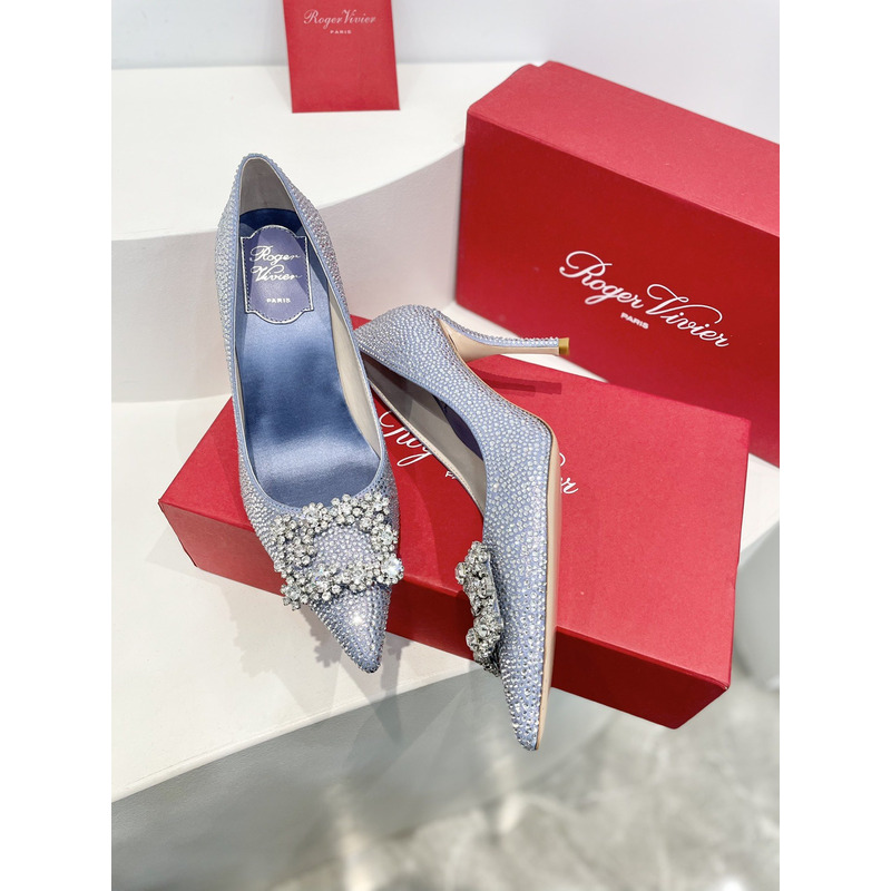 roger u1u1er flower strass heel blue