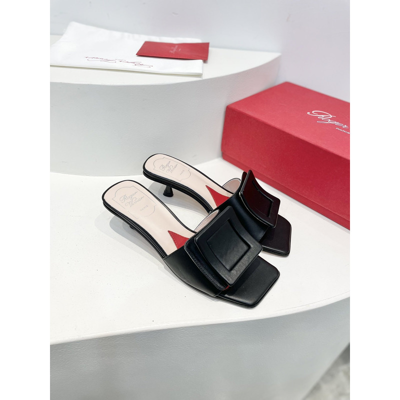 roger u1u1e covered patent leather buckle mules black
