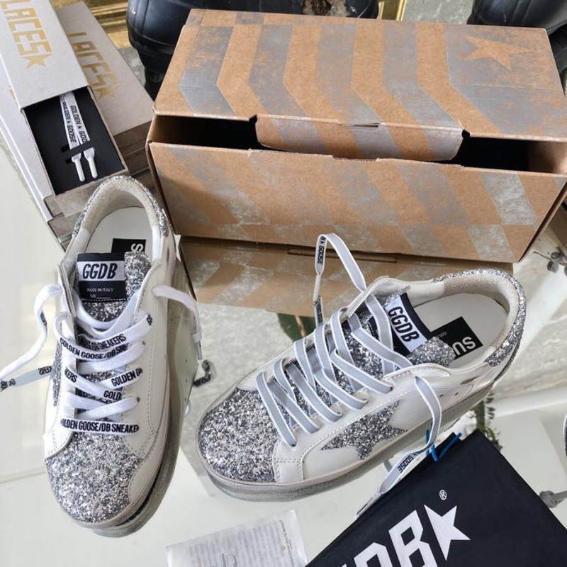 golden goose S*per-star sneakers with sliver star and sliver heel tab