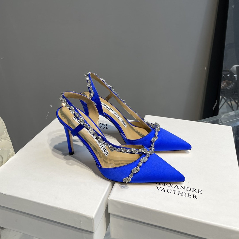 Alexandre Vauthier Pointed Toe Rhinestone High Heels Stiletto Silk Sandals Blue