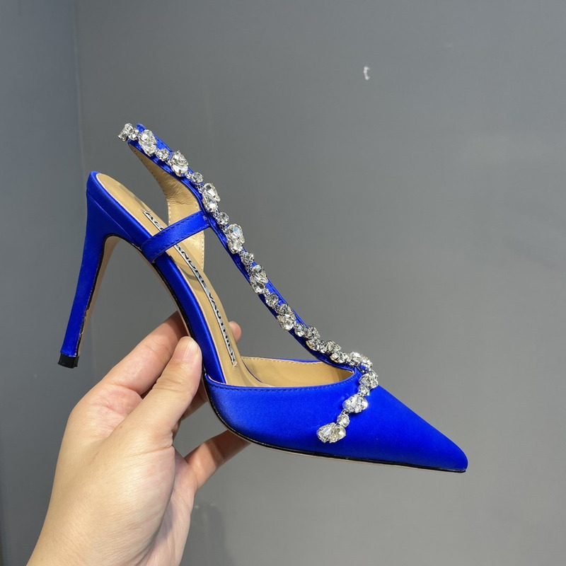 Alexandre Vauthier Pointed Toe Rhinestone High Heels Stiletto Silk Sandals Blue