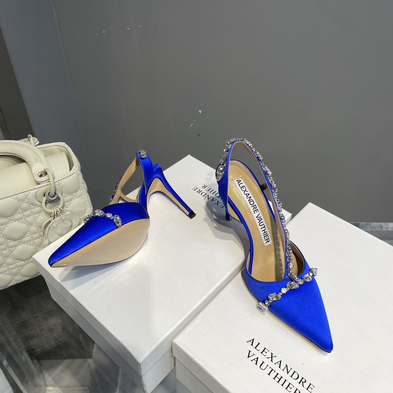 Alexandre Vauthier Pointed Toe Rhinestone High Heels Stiletto Silk Sandals Blue