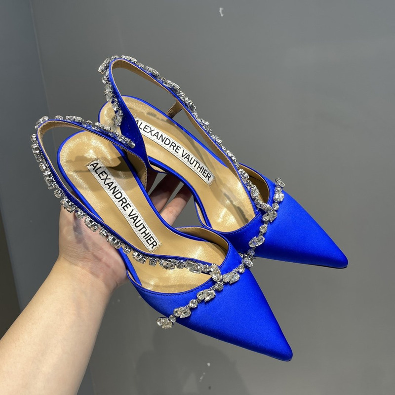 Alexandre Vauthier Pointed Toe Rhinestone High Heels Stiletto Silk Sandals Blue