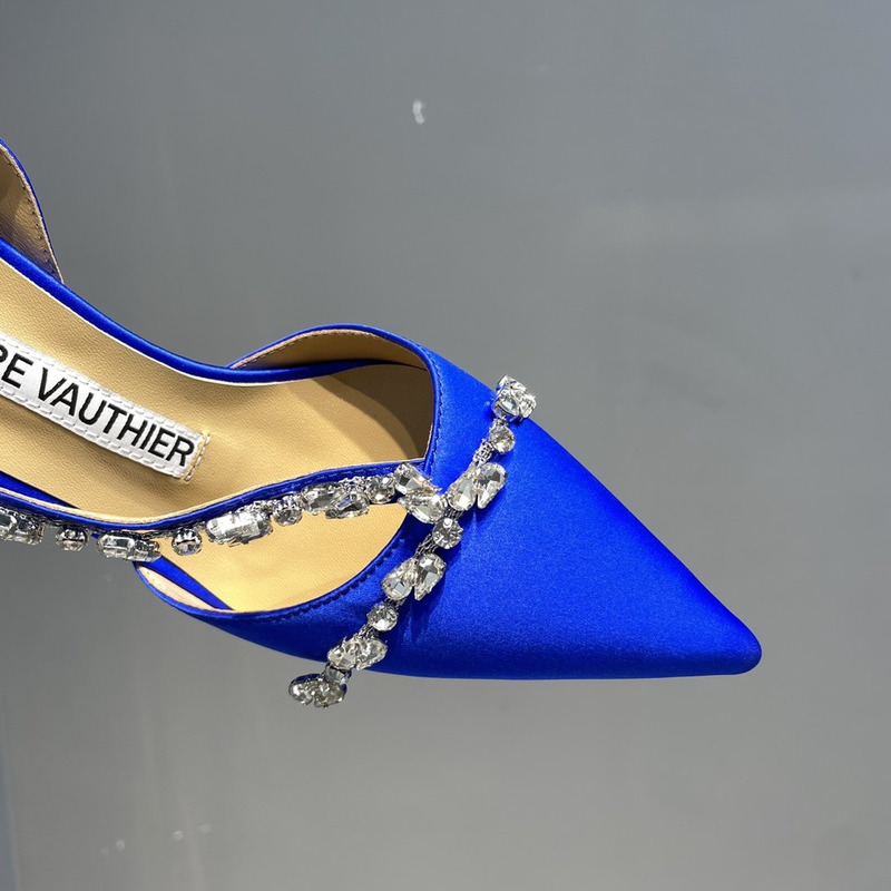 Alexandre Vauthier Pointed Toe Rhinestone High Heels Stiletto Silk Sandals Blue
