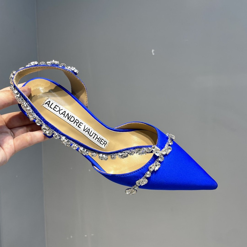 Alexandre Vauthier Pointed Toe Rhinestone High Heels Stiletto Silk Sandals Blue