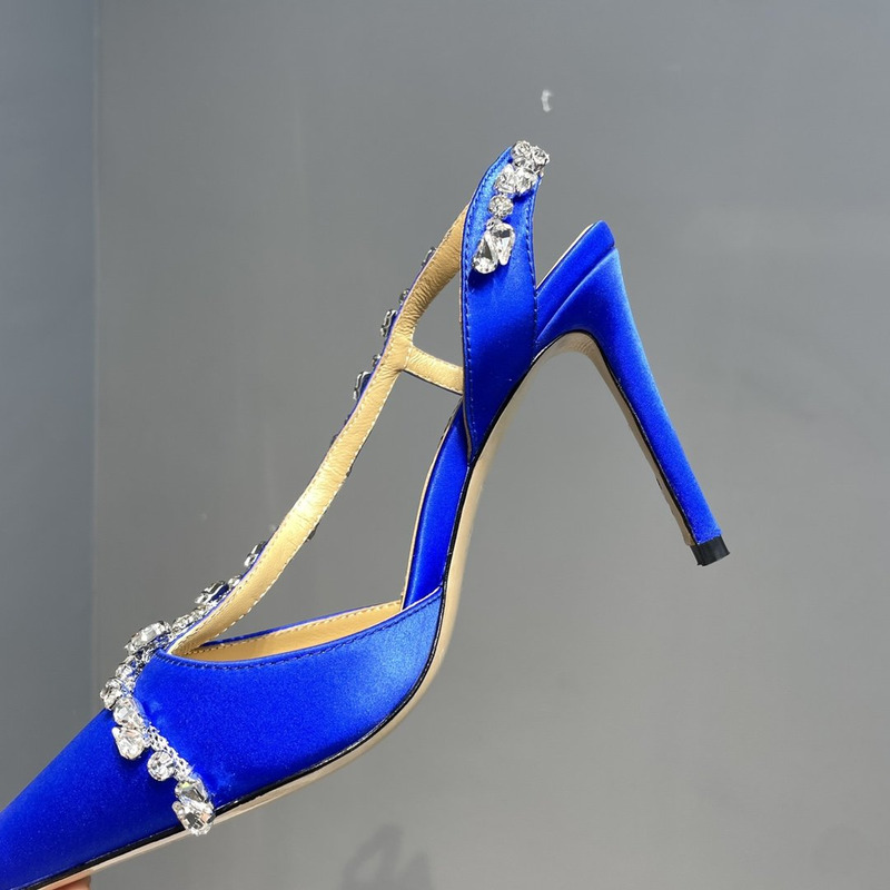 Alexandre Vauthier Pointed Toe Rhinestone High Heels Stiletto Silk Sandals Blue