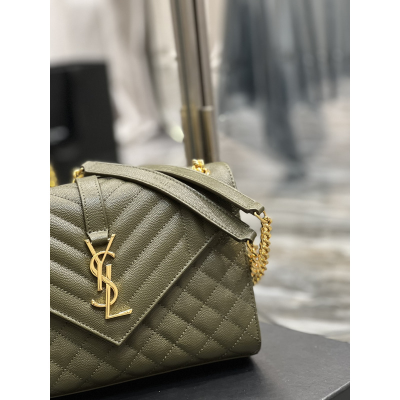 Saint Laurent Leather Messenger Bag Army Green