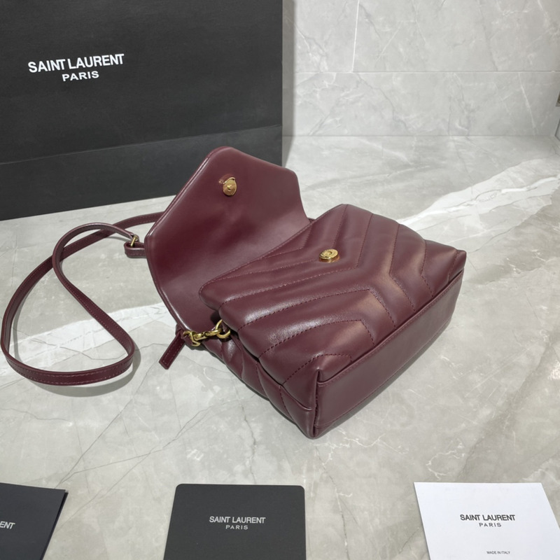 Saint Laurent Mini Version Crossbody Bag Cowhide Gold 20×14×7cm Burgundy