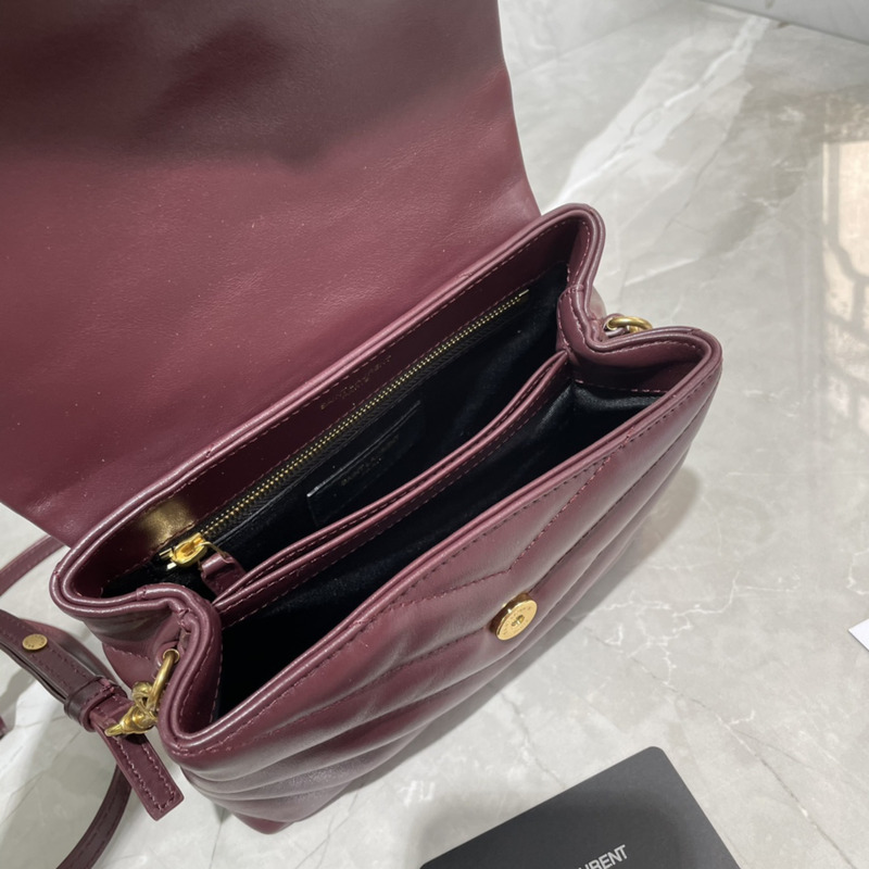 Saint Laurent Mini Version Crossbody Bag Cowhide Gold 20×14×7cm Burgundy