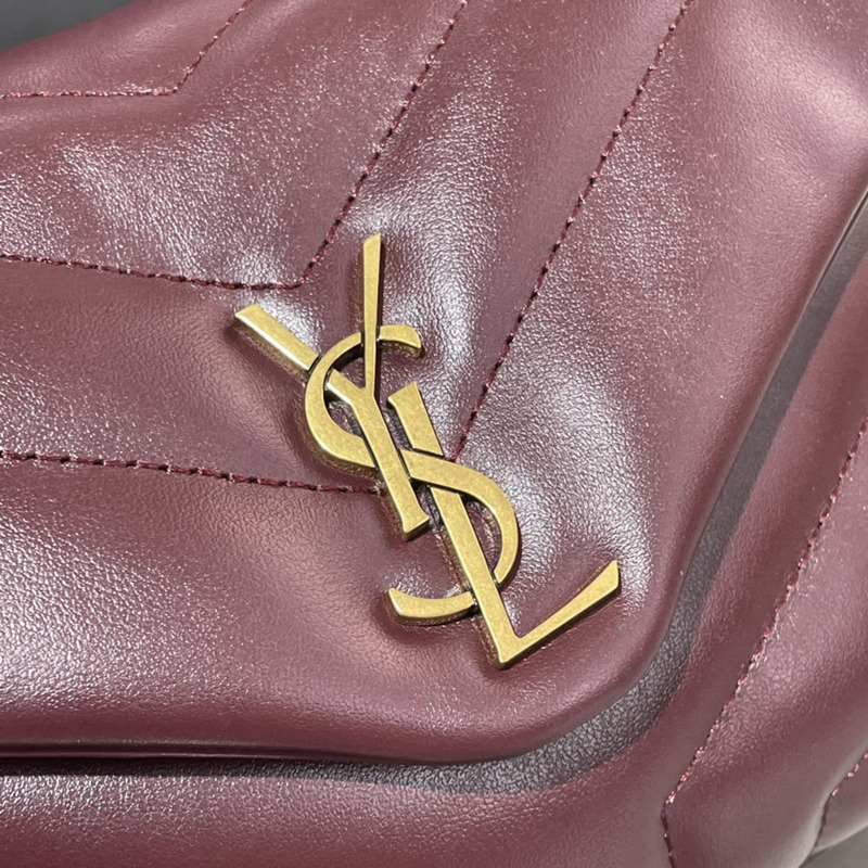 Saint Laurent Mini Version Crossbody Bag Cowhide Gold 20×14×7cm Burgundy
