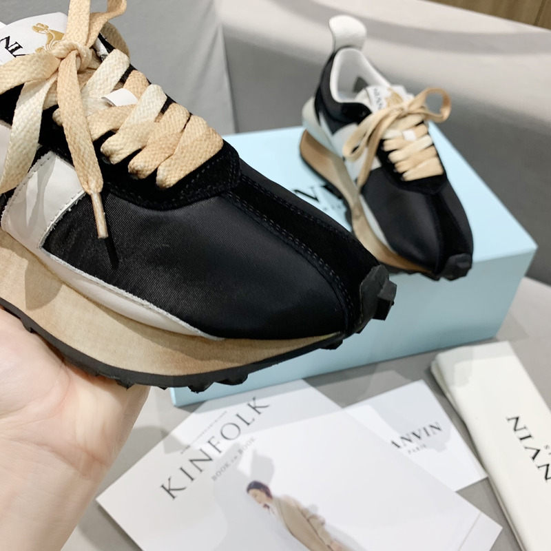 LANVIN Bump White Striped Sneakers On Black