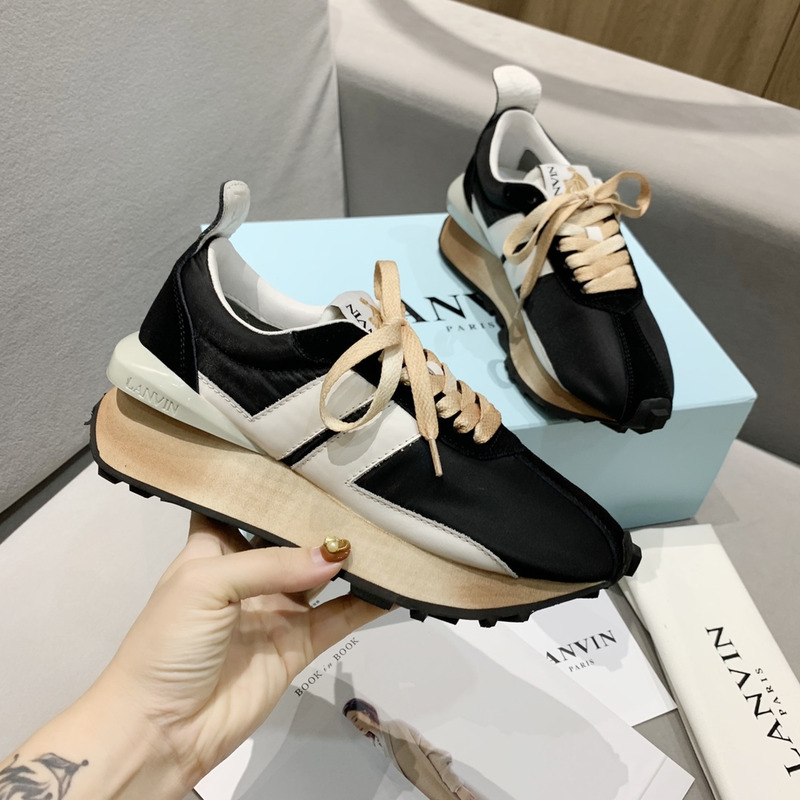 LANVIN Bump White Striped Sneakers On Black
