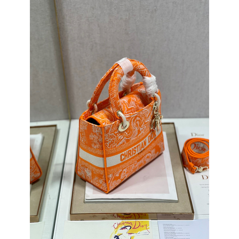 D*or medium lady d-lite print embroidered bag 24 x 20 x 11 cm orange