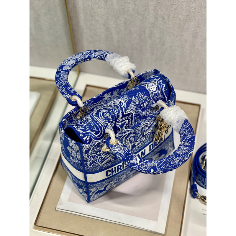 D*or medium lady d-lite print embroidered bag 24 x 20 x 11 cm navy blue