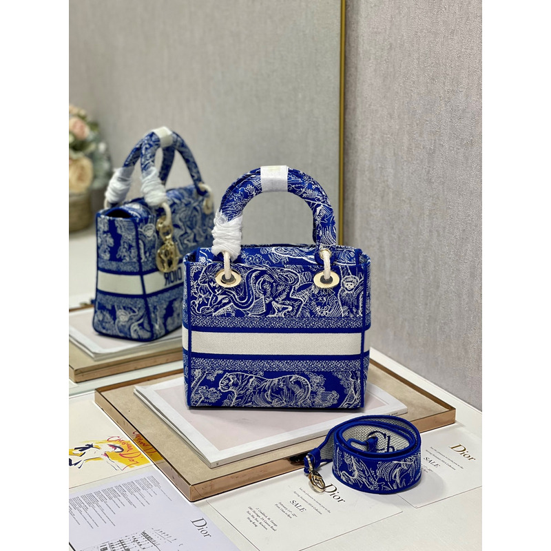 D*or medium lady d-lite print embroidered bag 24 x 20 x 11 cm navy blue
