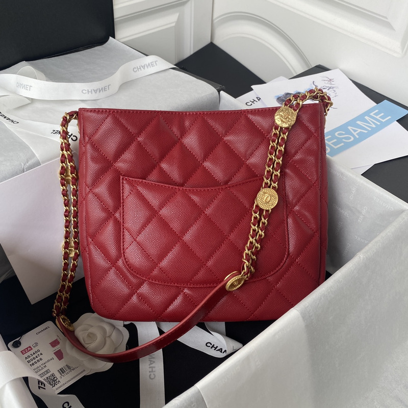 Ch*el hobo handbag lambskin & gold-tone metal red