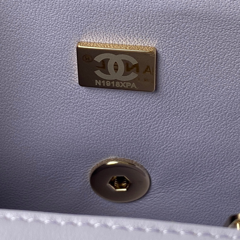 Ch*el mini flap bag with top handle lambskin & gold-tone metal purple