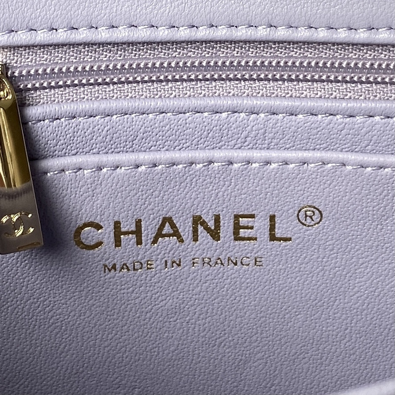 Ch*el mini flap bag with top handle lambskin & gold-tone metal purple