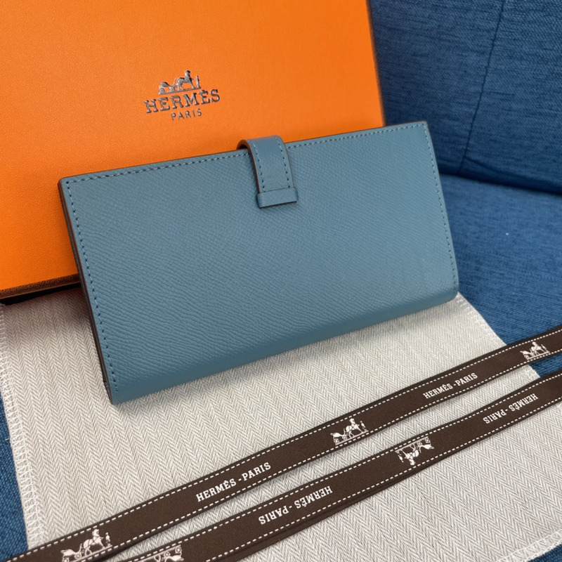 H**mes bearn soufflet epsom leather graphite wallet blue