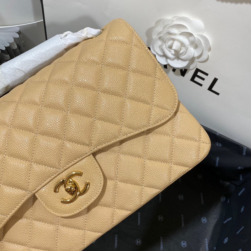 Ch*el  cf1113jumbo double flap grained calfskin yellow