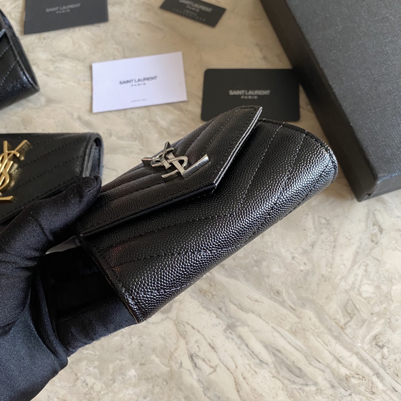 Saint Laurent Quilted Small Envelope Wallet in Grait De Poudre Emobossed Leather