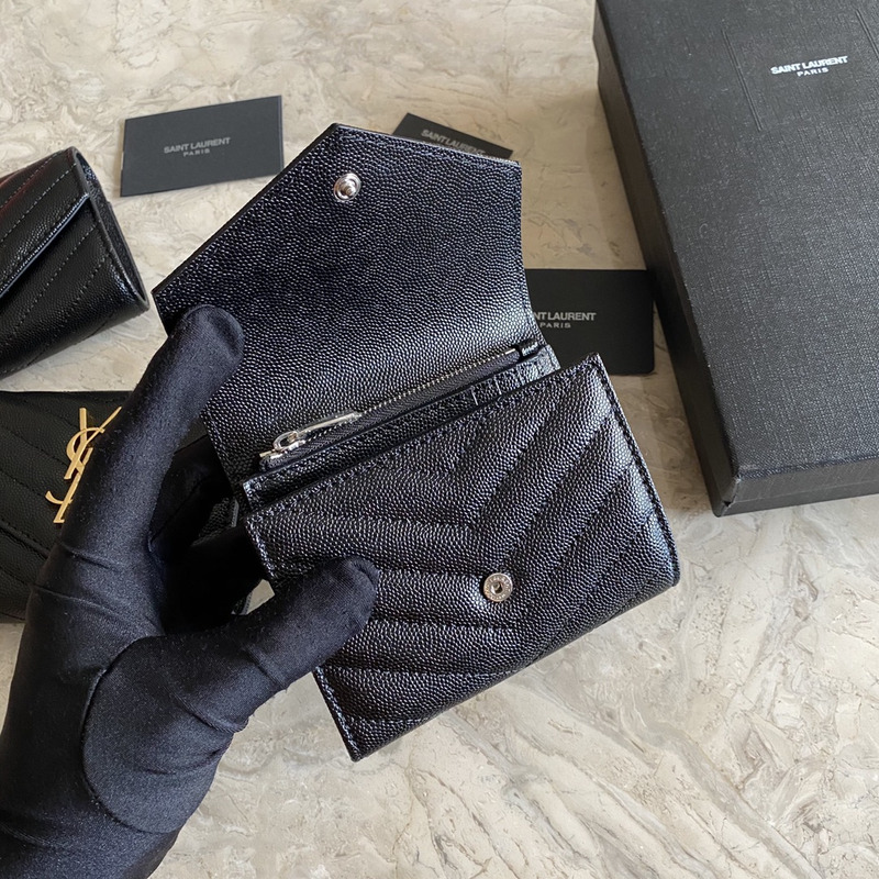 Saint Laurent Quilted Small Envelope Wallet in Grait De Poudre Emobossed Leather