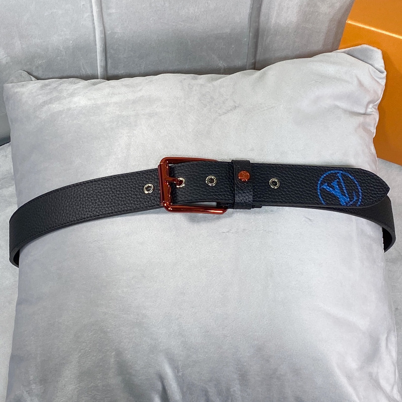 l**is V*t*n vendome copper-tone lock 35mm belt with blue logo black