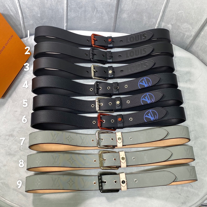 l**is V*t*n vendome copper-tone lock 35mm belt with blue logo black