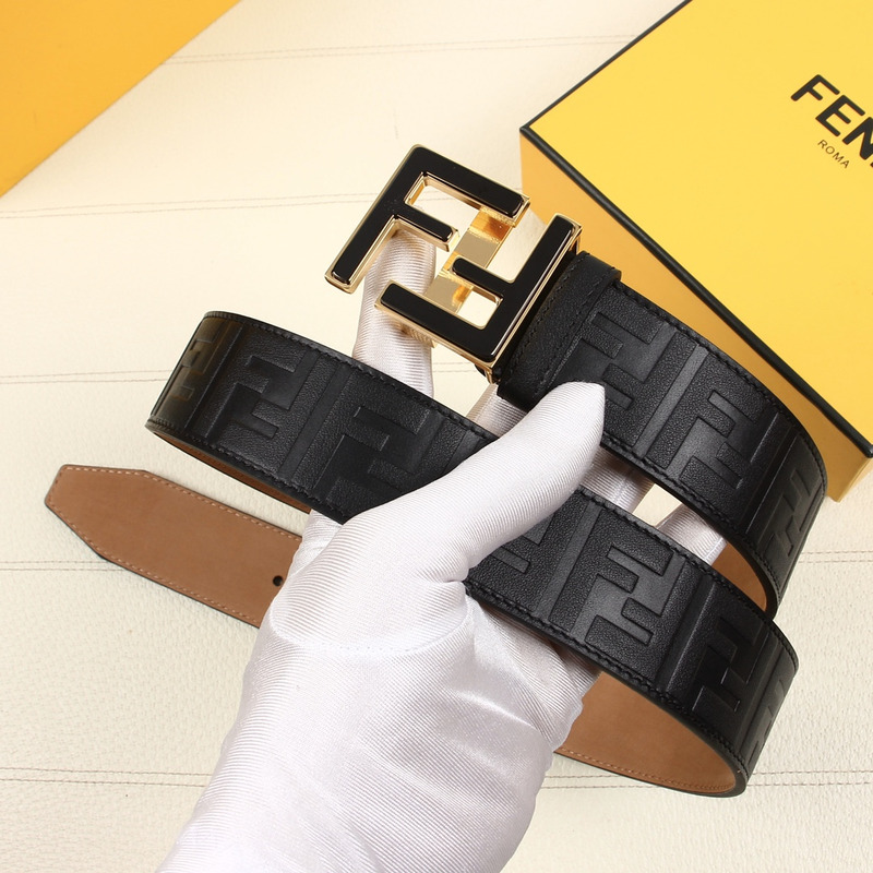 F**di black gold leather belt