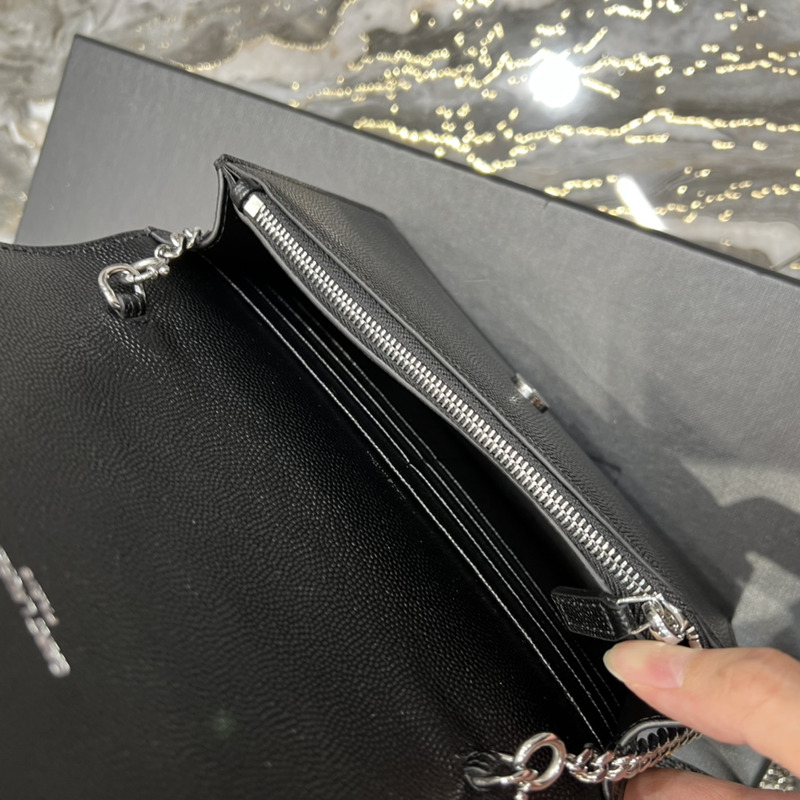 Saint Laurent Monogram Grain de Poudre Crossbody Bag Black(Sliver Logo)
