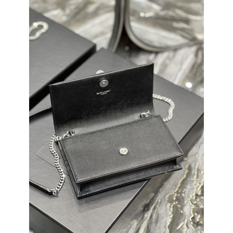 Saint Laurent Monogram Grain de Poudre Crossbody Bag Black(Sliver Logo)