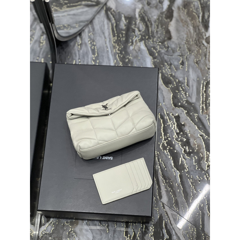 Saint Laurent Loulou Puffer Handbag White Silver