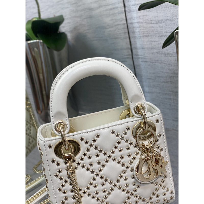 D*or mini lady my abc latte lucky star cannage lambskin in white