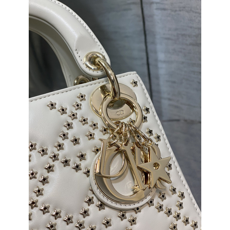 D*or mini lady my abc latte lucky star cannage lambskin in white