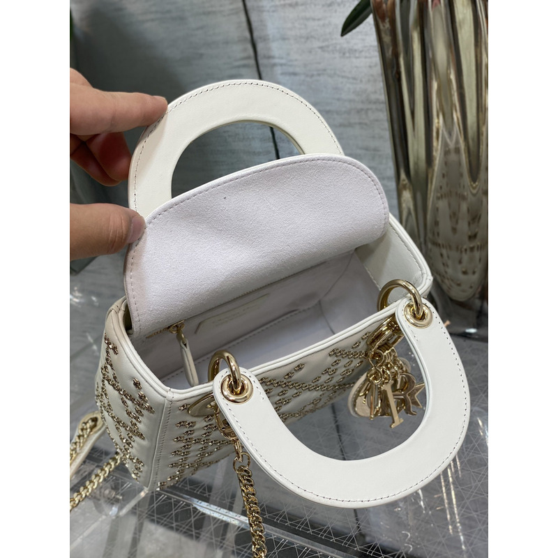 D*or mini lady my abc latte lucky star cannage lambskin in white
