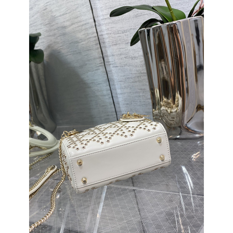 D*or mini lady my abc latte lucky star cannage lambskin in white