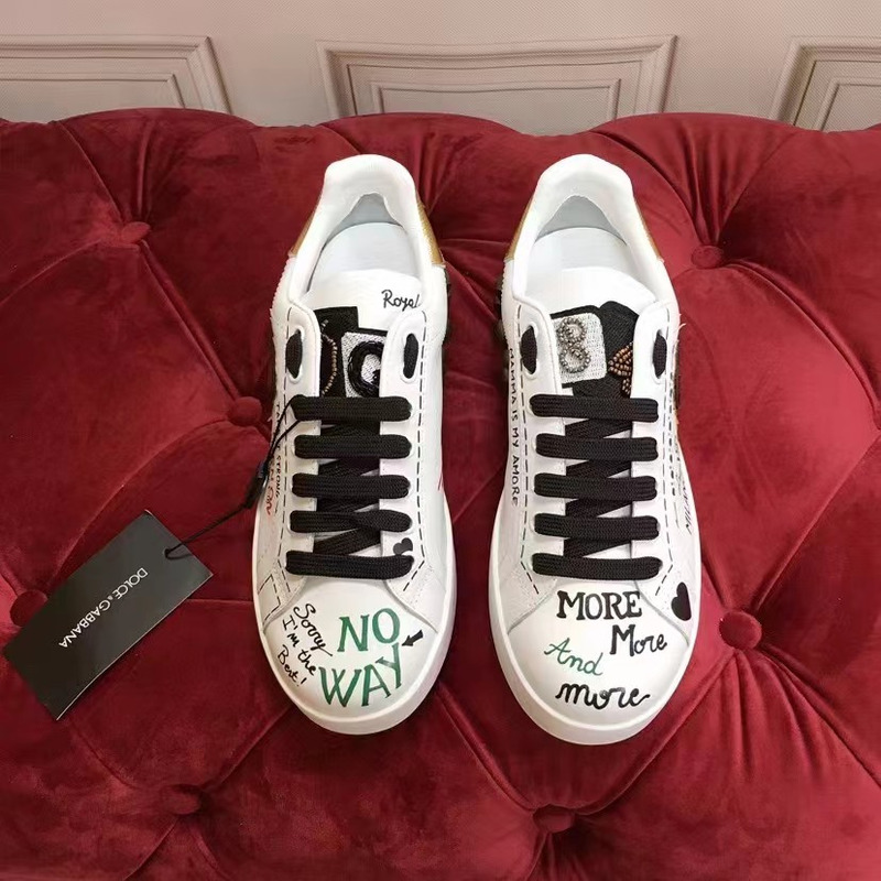 Dolce & Gabbana printed calfskin nappa with heart patch Portofino sneaker