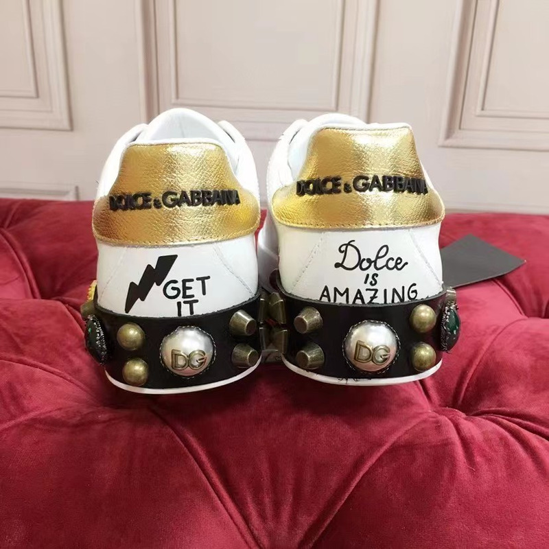 Dolce & Gabbana printed calfskin nappa with heart patch Portofino sneaker