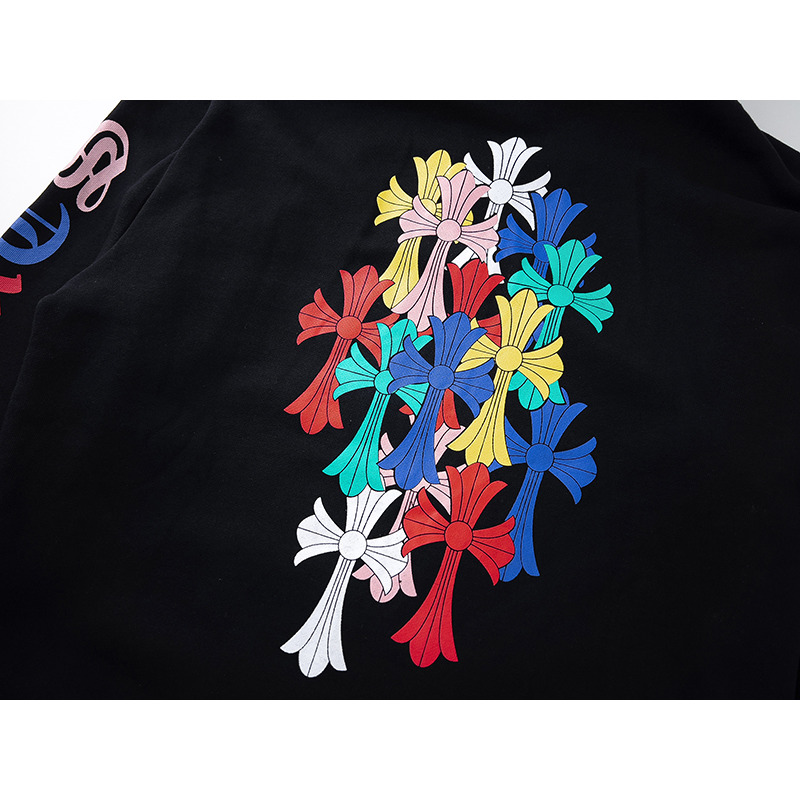 Ch*0me He**ts multicolor cemetery cross zip up hoodie black