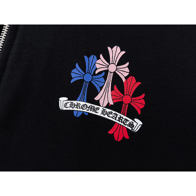Ch*0me He**ts multicolor cemetery cross zip up hoodie black