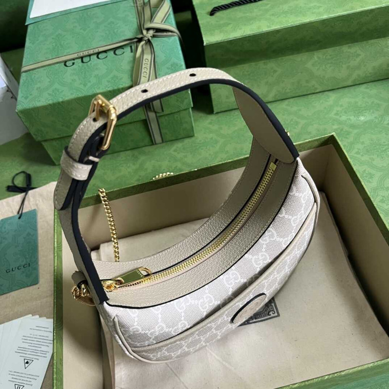 g*u*i half-moon shaped bag mini gg S*p*e beige/white