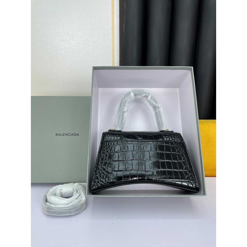 Ba*len*cia*ga hourglass s bag in crocodile-effect leather black