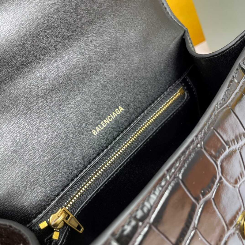 Ba*len*cia*ga hourglass s bag in crocodile-effect leather black