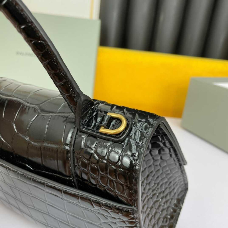 Ba*len*cia*ga hourglass s bag in crocodile-effect leather black